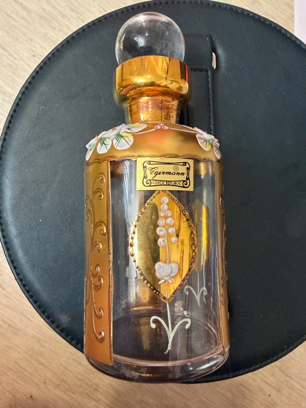 Estate Rare Egermann Czech Bohemian Gold Overlay Glass Perfume Bottle